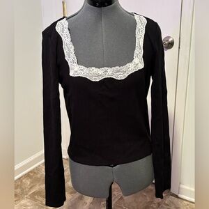Elegant Black Lace Trim Top by Forever 21 Size XL BNWT
